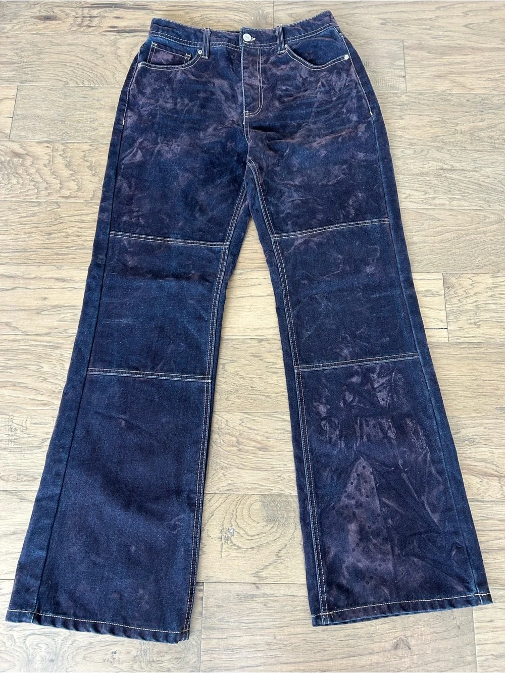 Forever 21 Dark Indigo Flocked High Rise Flare Jeans Size 27